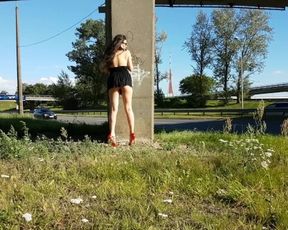 Naked under the Bridge with Huge Traffic