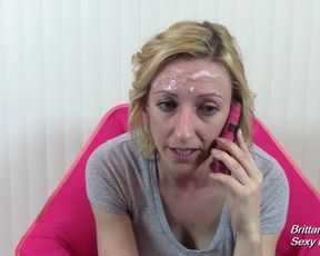 Blonde on Phone gets Facial and Ignores Dripping Cum