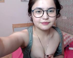 Cute shy chinese girl, flasshes small tits