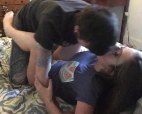 Nerdy girl with big tits sucks and fucks