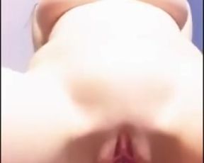 Amateur girl with big tits rides dildo